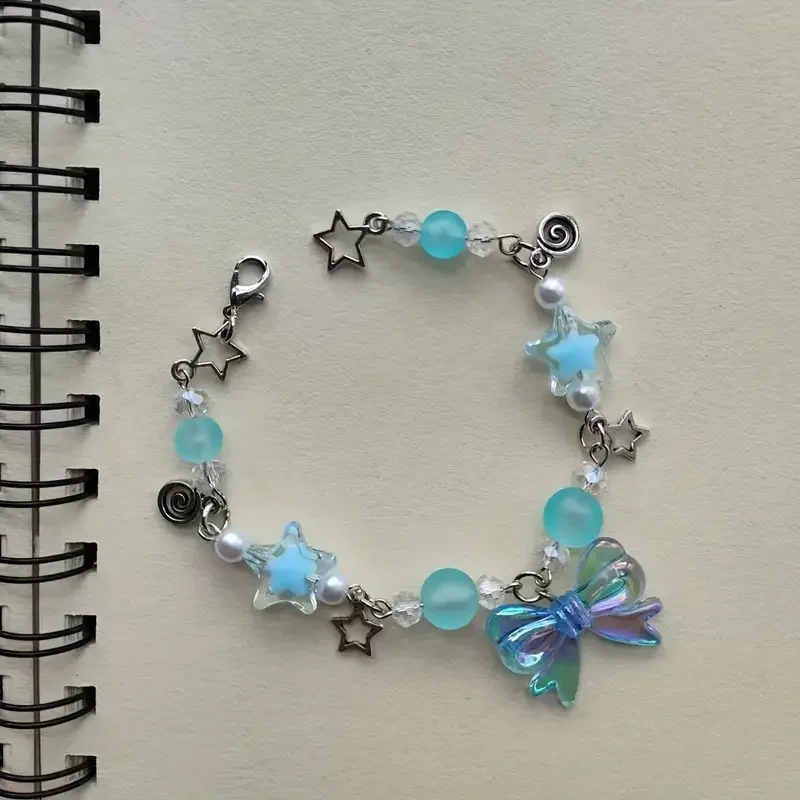 Charming Pink Star & Bow Beaded Bracelet , Cute Zinc Alloy Friendship Jewelry for Girls
