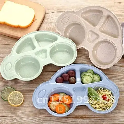 Eco-Friendly Baby Plate Cartoon Car Style Portable Children Plates Kids Dishes Infant Bowl Wheat Straw