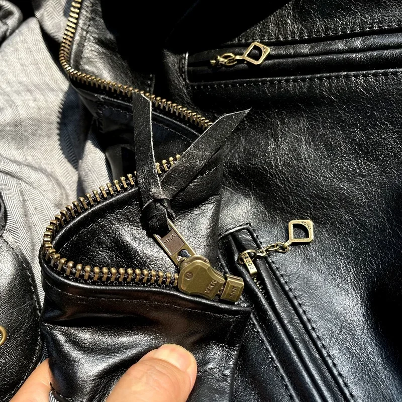 LNY Shop Best.New Arrival. سترة جلدية أصلية للرجال ذات جودة رائعة، قماش جلد الحصان الياباني. معطف جلد كلاسيكي لراكبي الدراجات النارية.