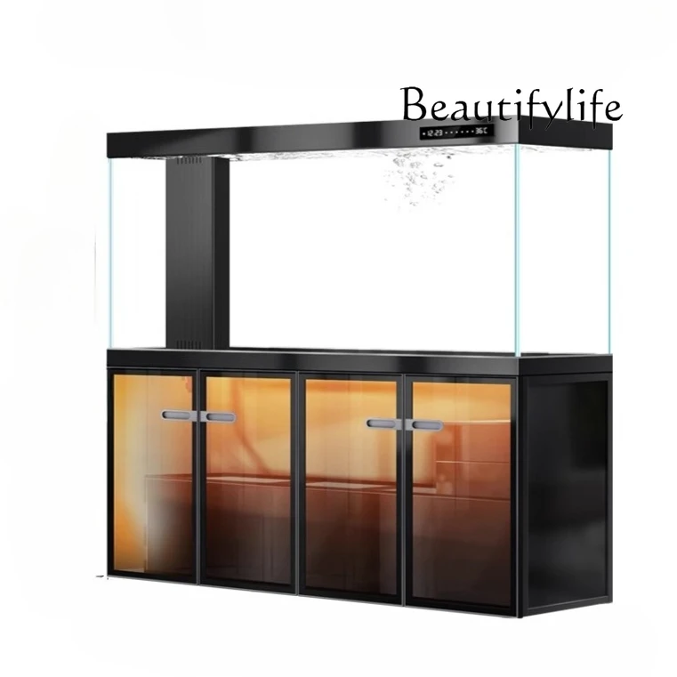 

Smart fish tank living room large new light luxury household ultra-white glass bottom filter tank with cabinet integrated