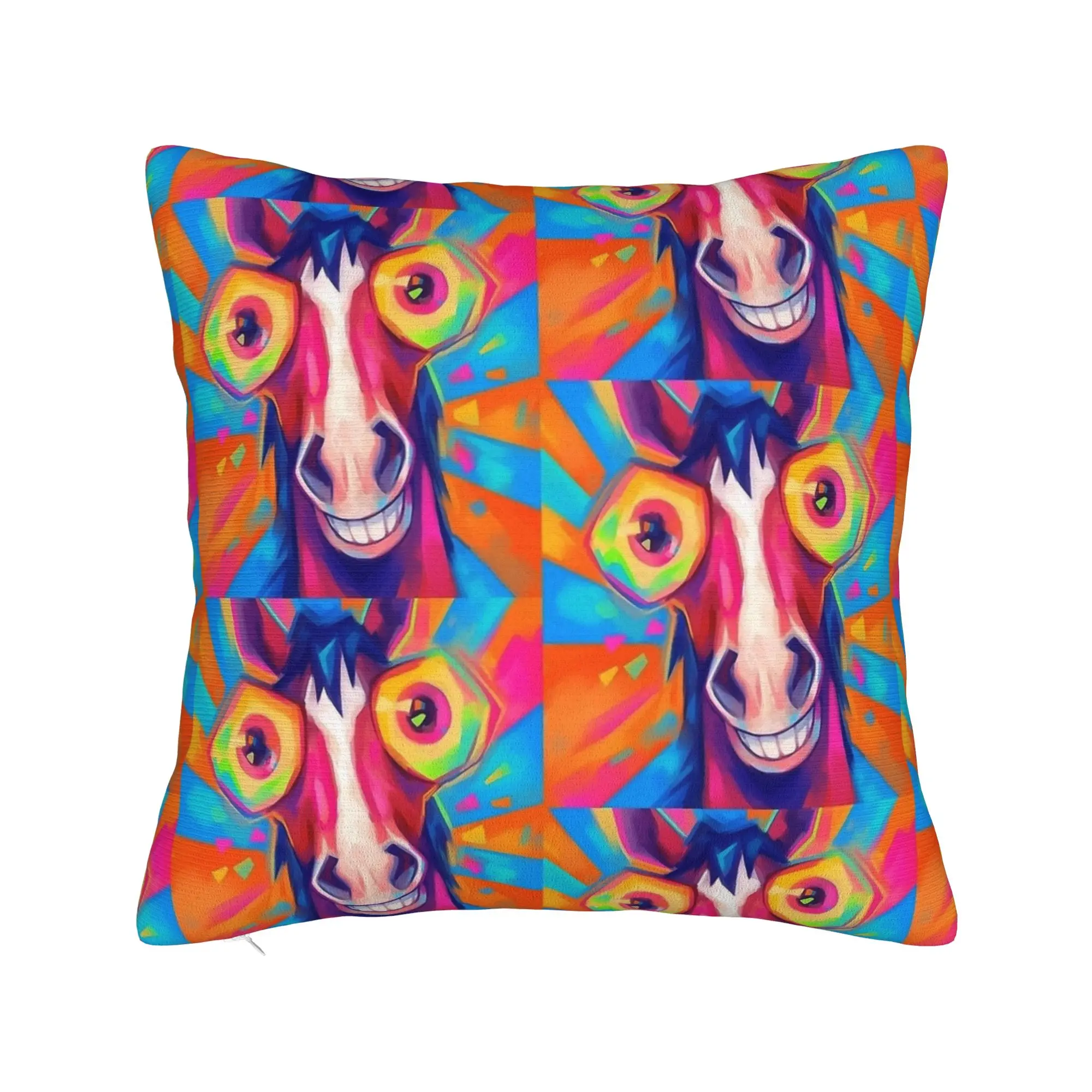 Psychedelic Graffiti Whimsical Smiling Horse Pillow Case  Cute Funny Pillow Cover Comfy Pillowcases For Office Car Home Decor
