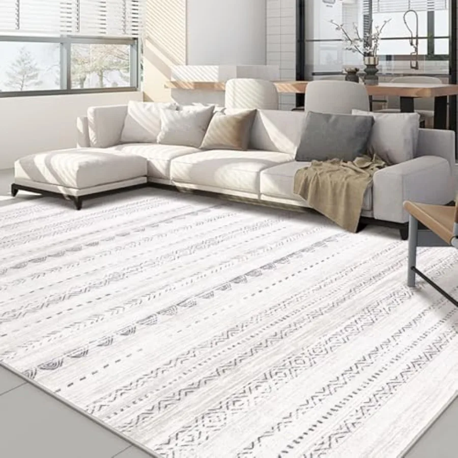 

Area Rug Living Room: 5x7 Washable Boho Neutral Farmhouse Soft Moroccan Stain Resistant Indoor Floor Carpet for Bedroom Nursery
