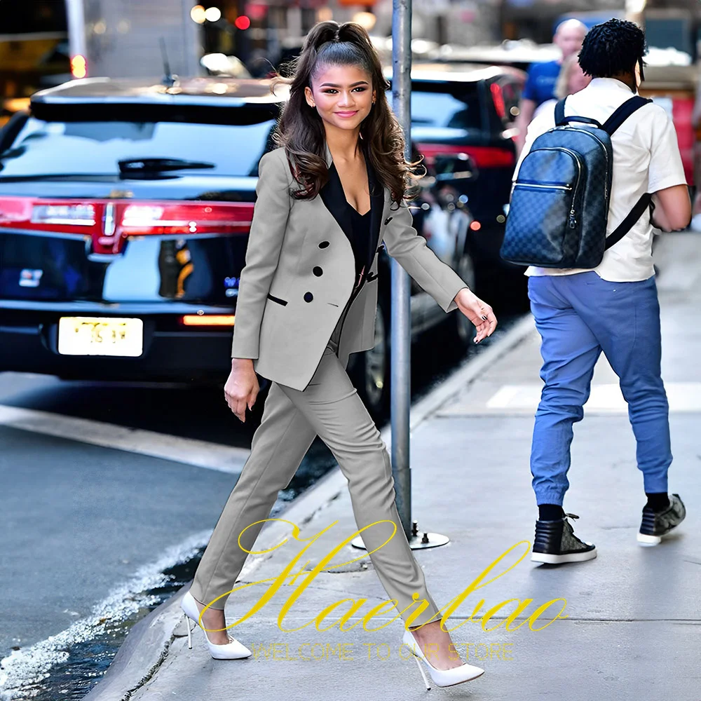 Imagem -06 - Blazer Rosa com Trespassado e Calça Feminina Colarinho de Lapela Vestuário de Escritório para Senhora Roupas Formais Conjunto Peças