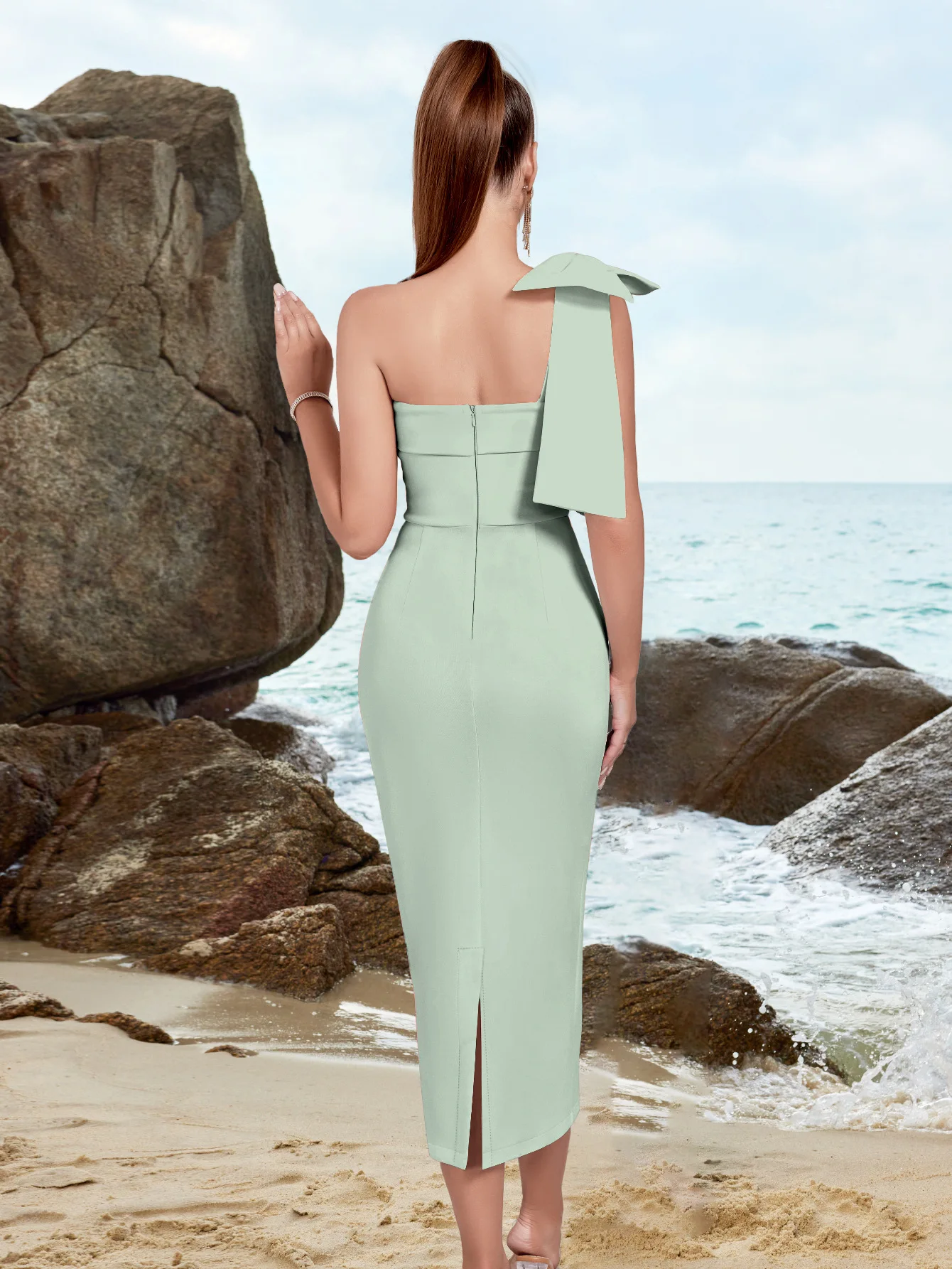 أنيقة بيضاء مساء كوكتيل حفلة موسيقية أنيقة كتف واحد الزفاف ضيف منتصف العجل طول المشاهير النساء فساتين نادي الحفلات