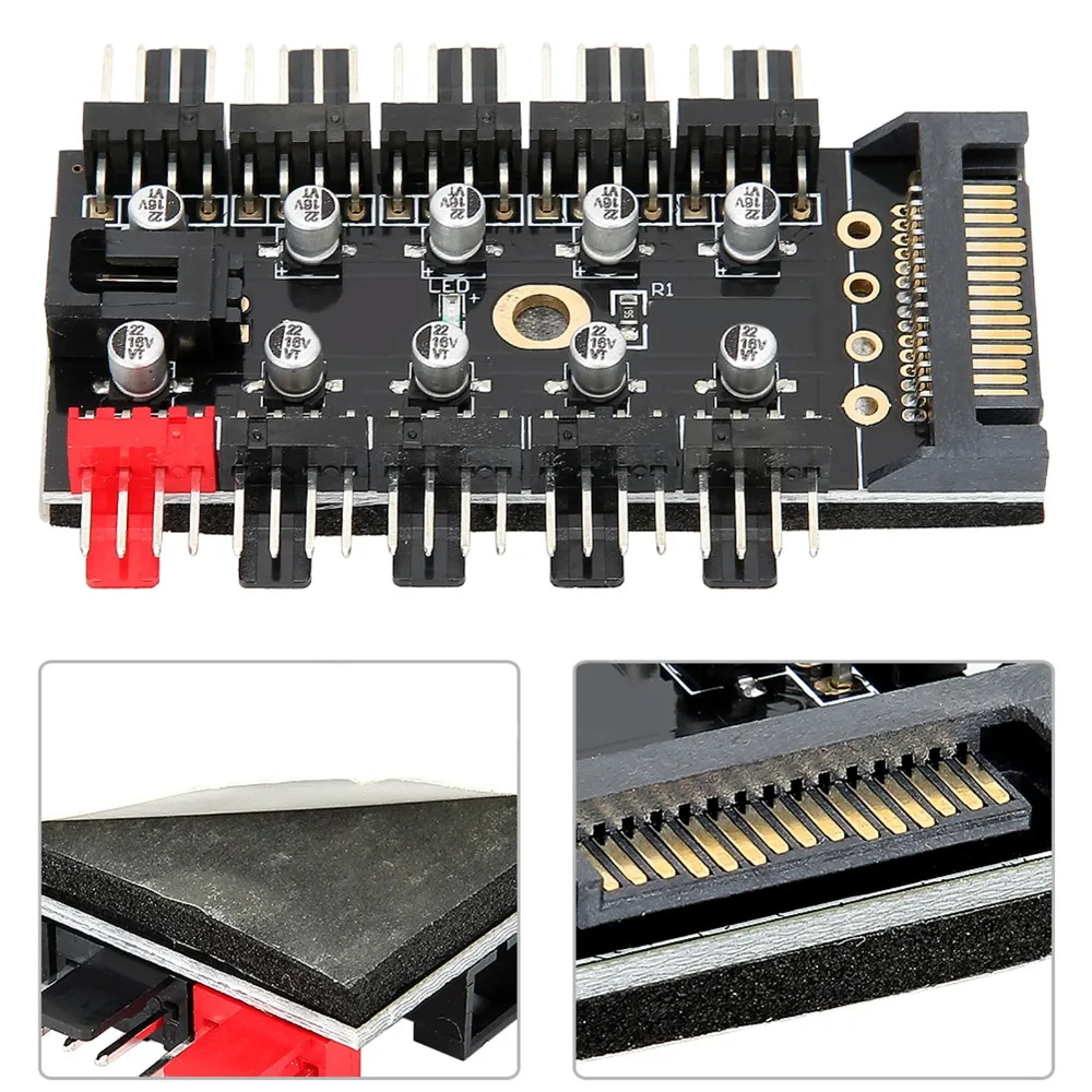 Portable 4Pin PC Chassis Fan Hub SATAs Interface 10 Port CPU Cooling Hub Computer Temperature Regulator Motherboard Cooling