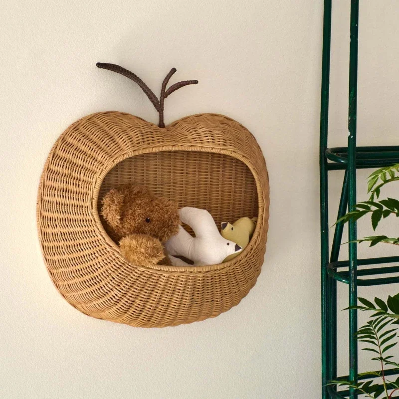 

Handwoven Fruit Basket Apple Storage Basket Wall-Mounted Storage Basket Decorative Wall Hanging Organizer for Home Storage