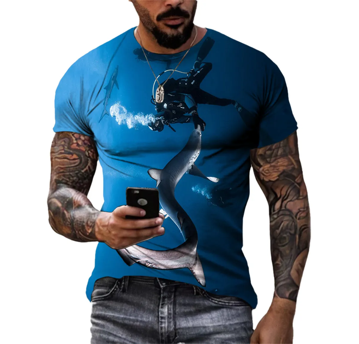 Summer Deep Sea Diving Men\'S T-Shirt 3d Printed Fashion Trend Large Silhouette Line Short Sleeve Hip Hop Harajuku O-Neck Shirt