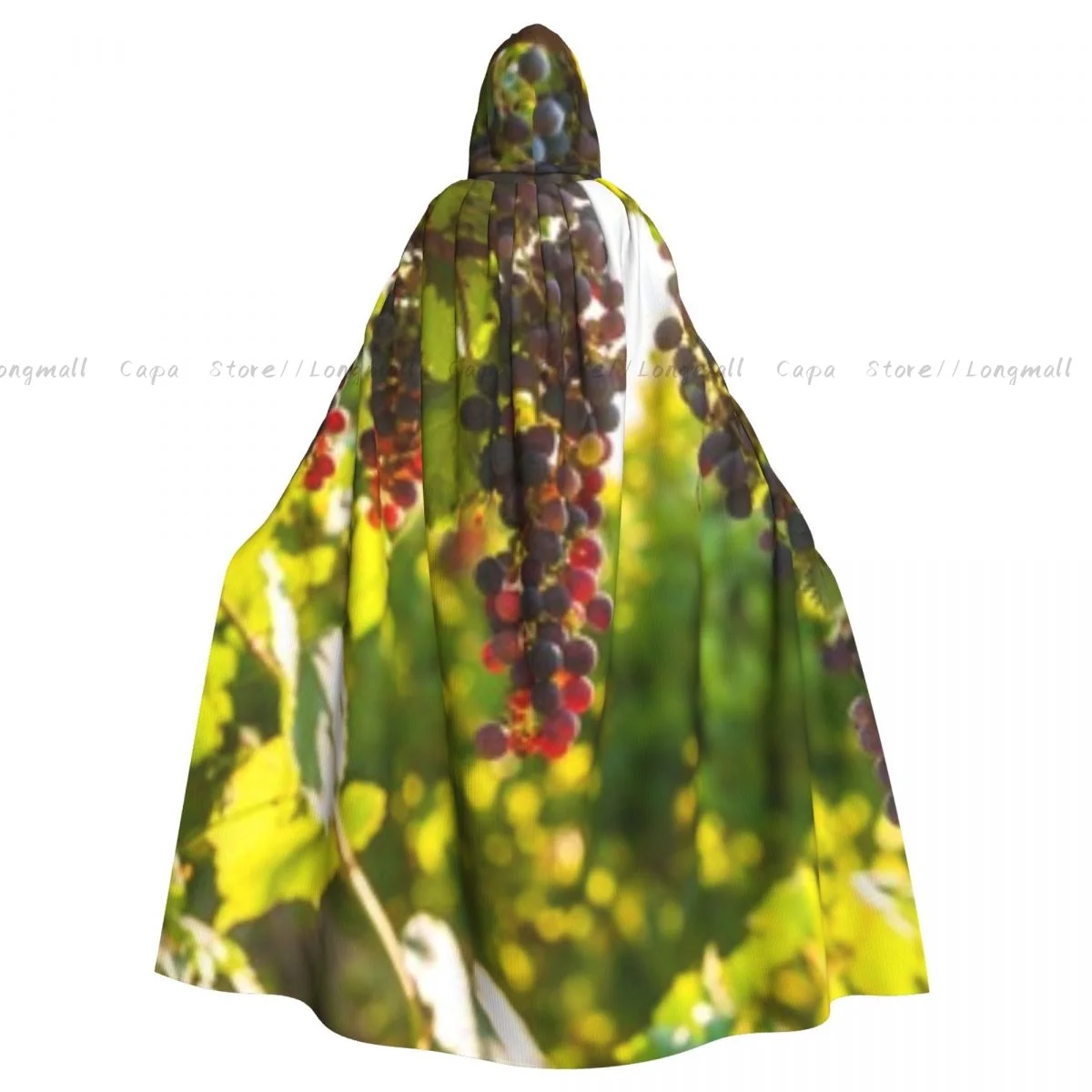 Adult Halloween Ripe Grapes In Vineyard Countryside Cloak Cape Hooded Medieval Costume Full Length Dress Coat