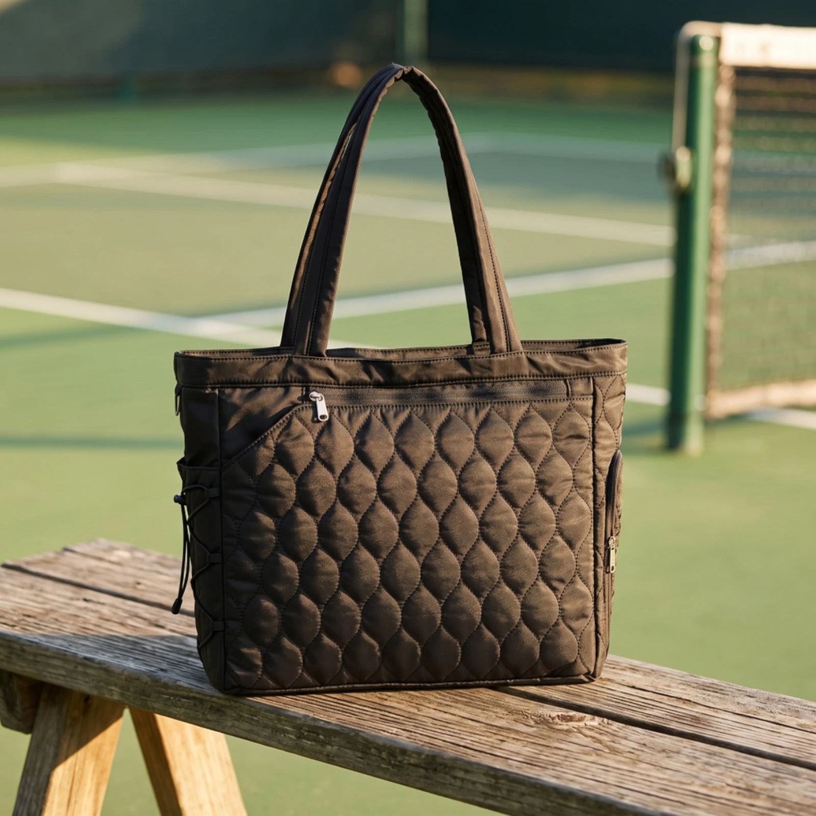 Quilted Tote Bag with Racket Slot Stylish Tennis Tote Racket Bag Versatile Large Capacity for Pickleball Players, Gym, Travel