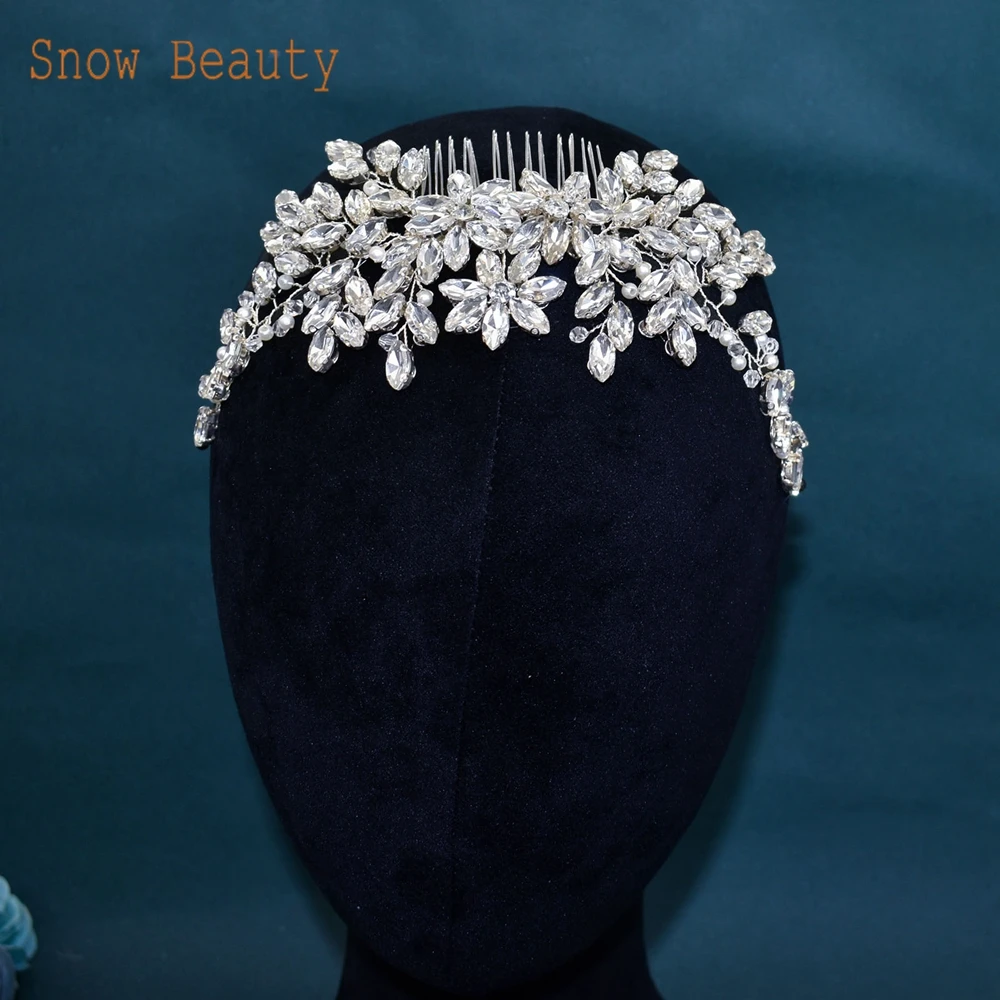 Peineta de flores para el cabello para mujer, joyería de boda, horquilla de novia con diamantes de imitación, pinzas para el cabello, Tiara nupcial, accesorios para el cabello, A488