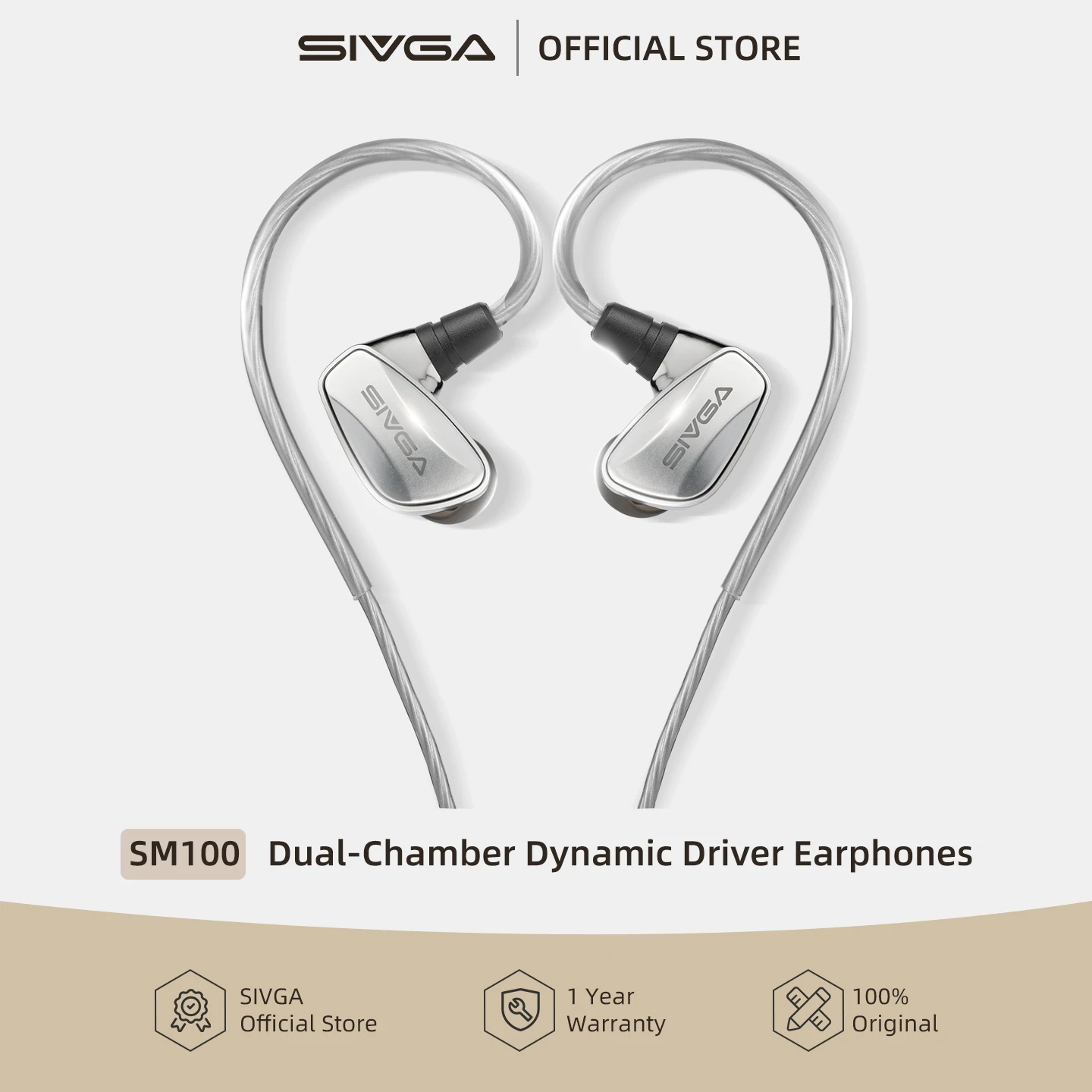 SIVGA SM100 10mm Dual-Chamber Dynamic Driver In-Ear Wired Earphones 0.78 mm 2-Pin Detachable Cable with Mic for Music/Gaming