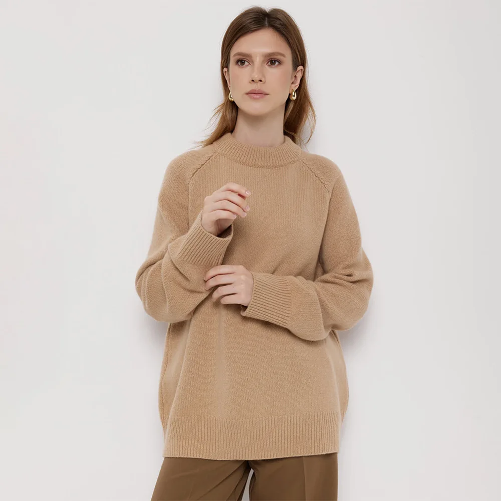 

Осень-зима 202, женский пуловер с круглым вырезом, свободный вязаный шерстяной свитер, простой женский свитер