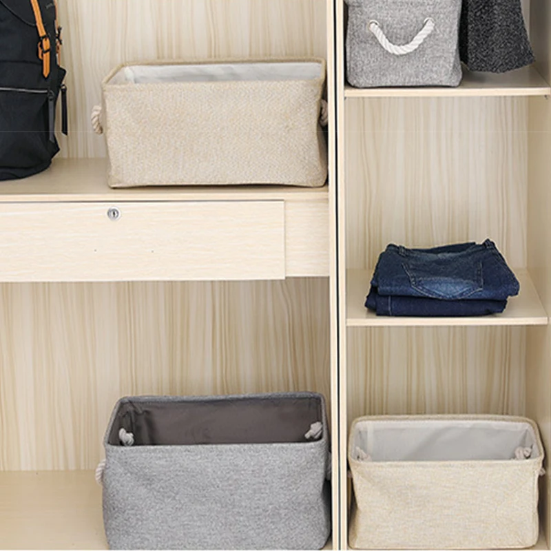 صندوق تخزين قابل للطي بمقابض، منظم كتان، سلة فرز أشتات، ملابس داخلية، جوارب، ألعاب، مستلزمات منزلية