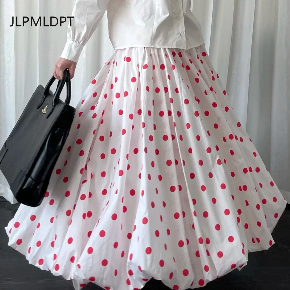 

red polka dot skirt bubble thin women's loose new big swing long skirt high waist umbrella skirt