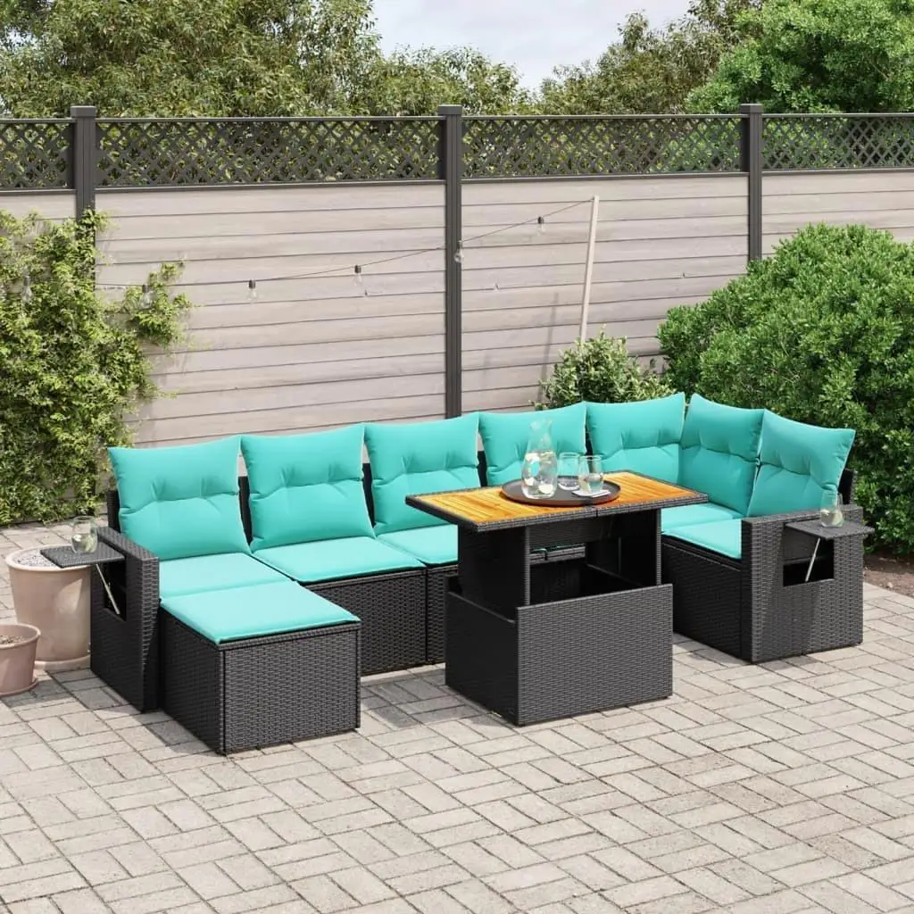 

8 Piece Outdoor Patio Sofa Set with Cushions Durable Black Poly Rattan Furniture Stylish Garden Seating