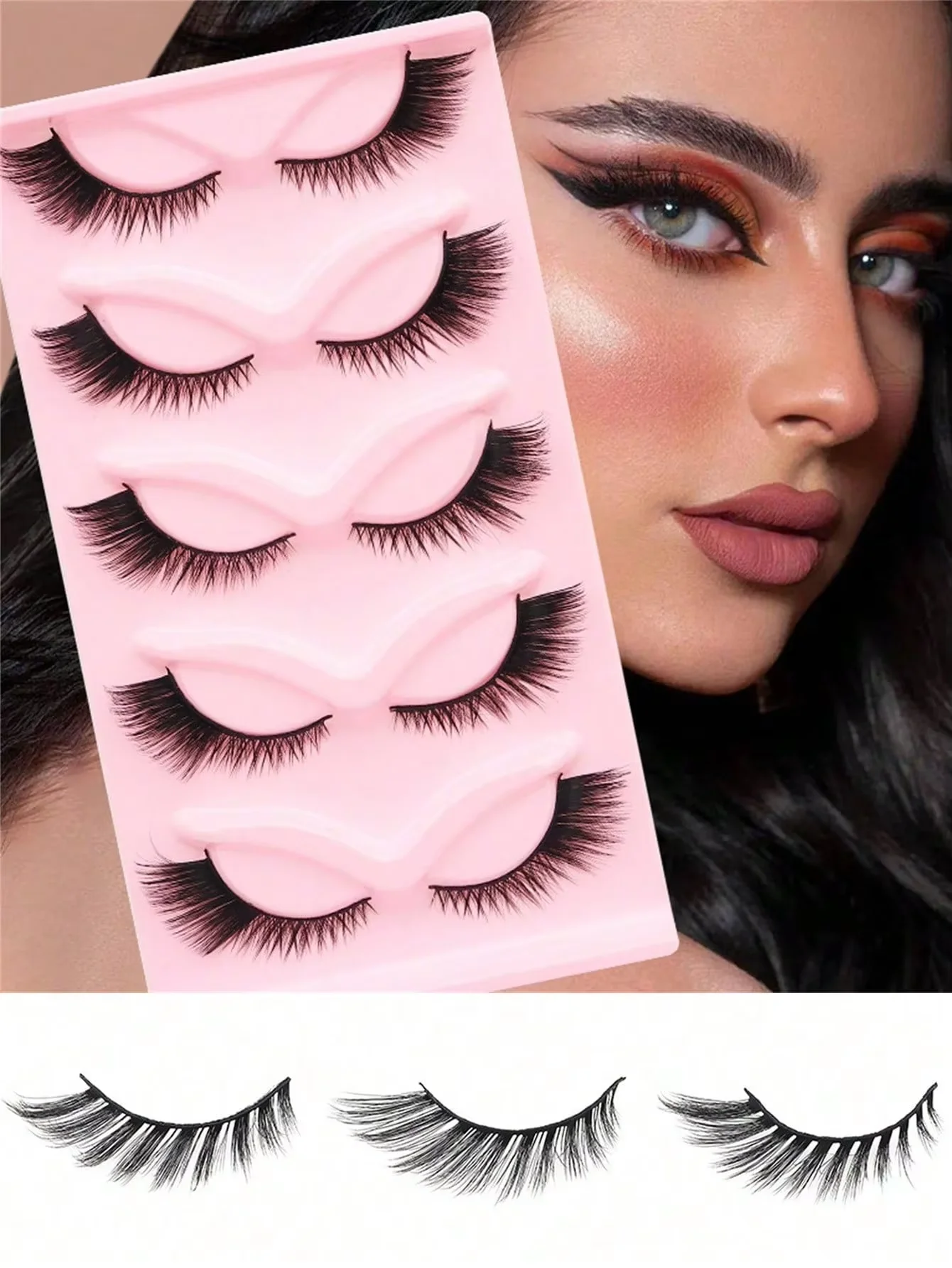 5 Pairs Thick Cat Eye False Eyelashes, Elongated Slanted Winged Lashes, Classic European & American Style