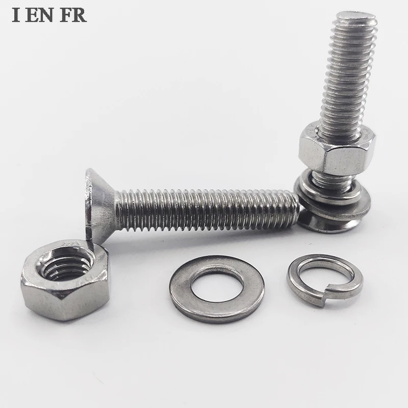 1-50Pcs 304 Stainless Steel GB819 with Nuts Washers Sets M2 M2.5 M3 M4 M5 M6 M8 Cross Phillips Flat Countersunk Head Screw Bolt