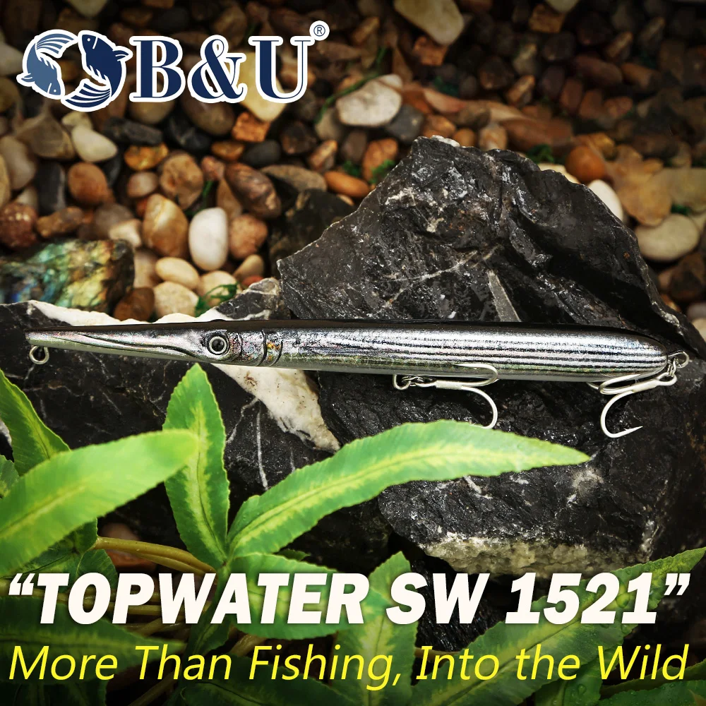 B&U Topwater Floating Pencil Lures, Weitwurf-Hardbaits für Salzwasserfischen mit BKK-Haken, für Seebarsch, GT, Barracuda – Detail 3