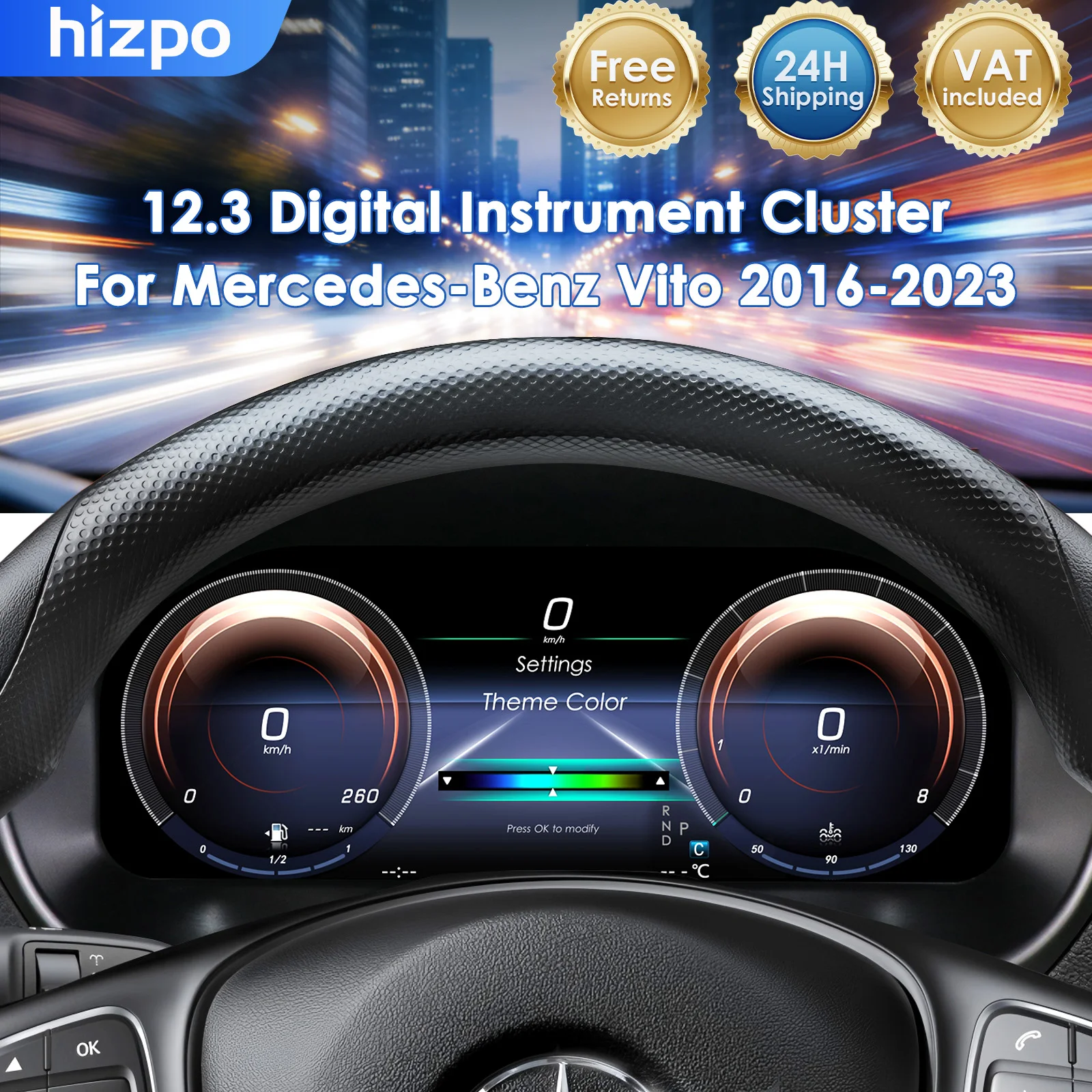 Hizpo 12.3'' Digitaal Dashboard Cluster voor Mercedes-Benz Vito 2016 - 2023 Jaar Instrumentenpaneel Cockpit perfect modificatie