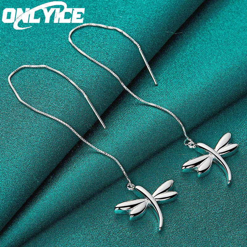 

New Charm 925 Sterling Silver Earrings For Women Wedding Fashion Party Jewelry Trend Dragonfly Drop Earrings Christmas Gifts