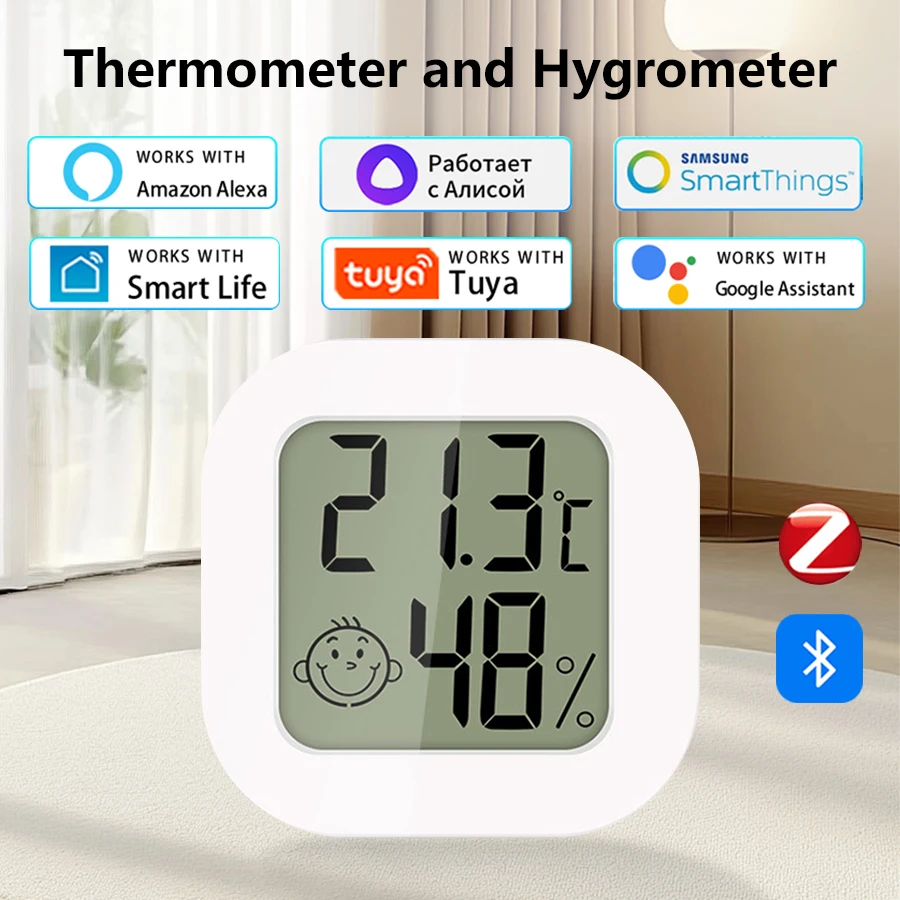 Tuya Zigbee Temperature Humidity Sensor Bluetooth Remote Control Thermometer With Display Smart Home Work With Alexa Google Home