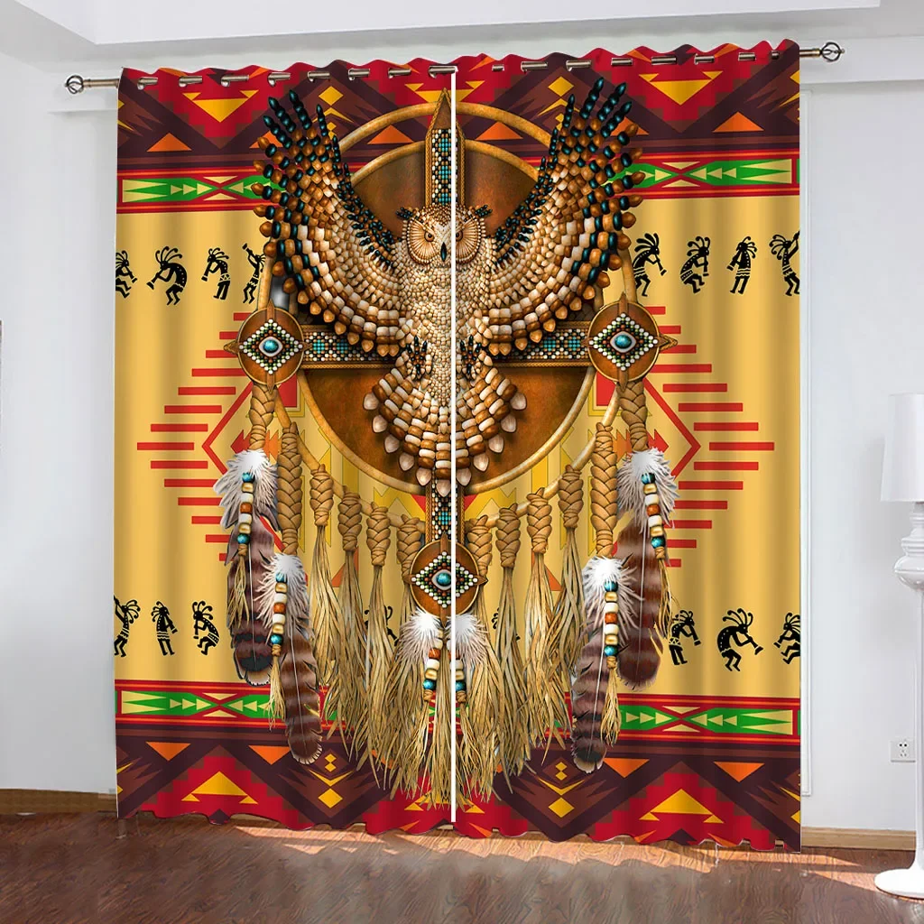 

Blackout Curtains 3D Indian Pattern Prints Home Decoration Sun Shade Curtains 2 Panel Living Room Bedroom Window Decoration