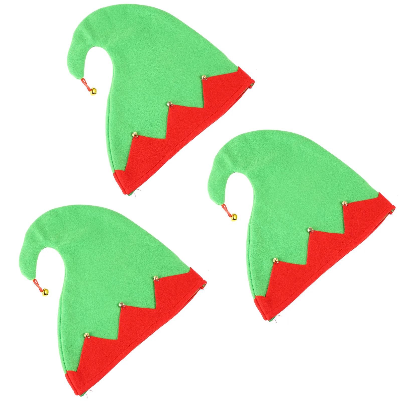 

3pcs Christmas Hats Elf Green Trendy Headwears Flannel Headwears Bells Caps Bell Hats Photo Props Accessories