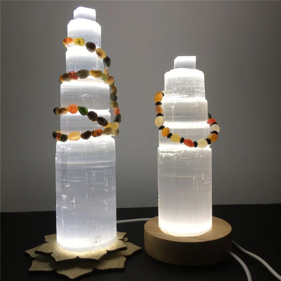 6-20cm Natural Selenite Lamp White Gypsum Agate BraceletCrystals Healing Room Decor