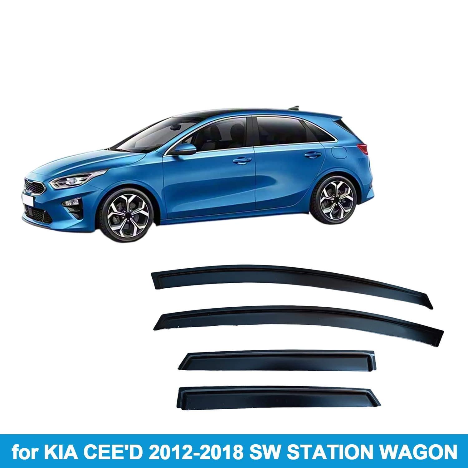 

Дефлекторы окон для KIA CEE'D 2012-2018 SW STATION WAGON, защита от дождя, боковые вентиляционные накладки, внешние, на клейкой ленте
