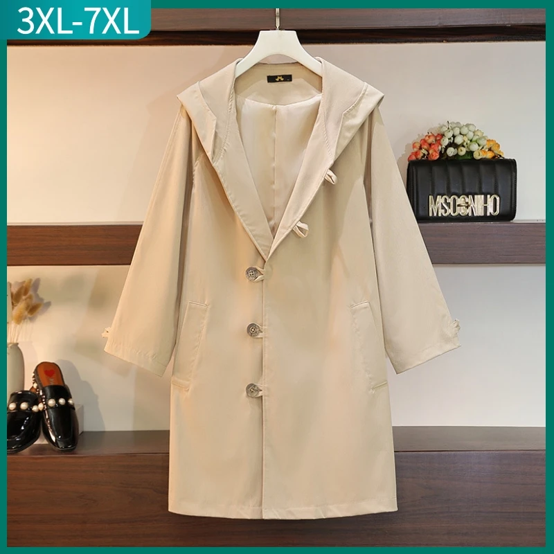 

New 2022 Autumn Winter Plus Size Windbreaker For Women Large Size Loose Long Sleeve Khaki Hoodie Coat 3XL 4XL 5XL 6XL 7XL