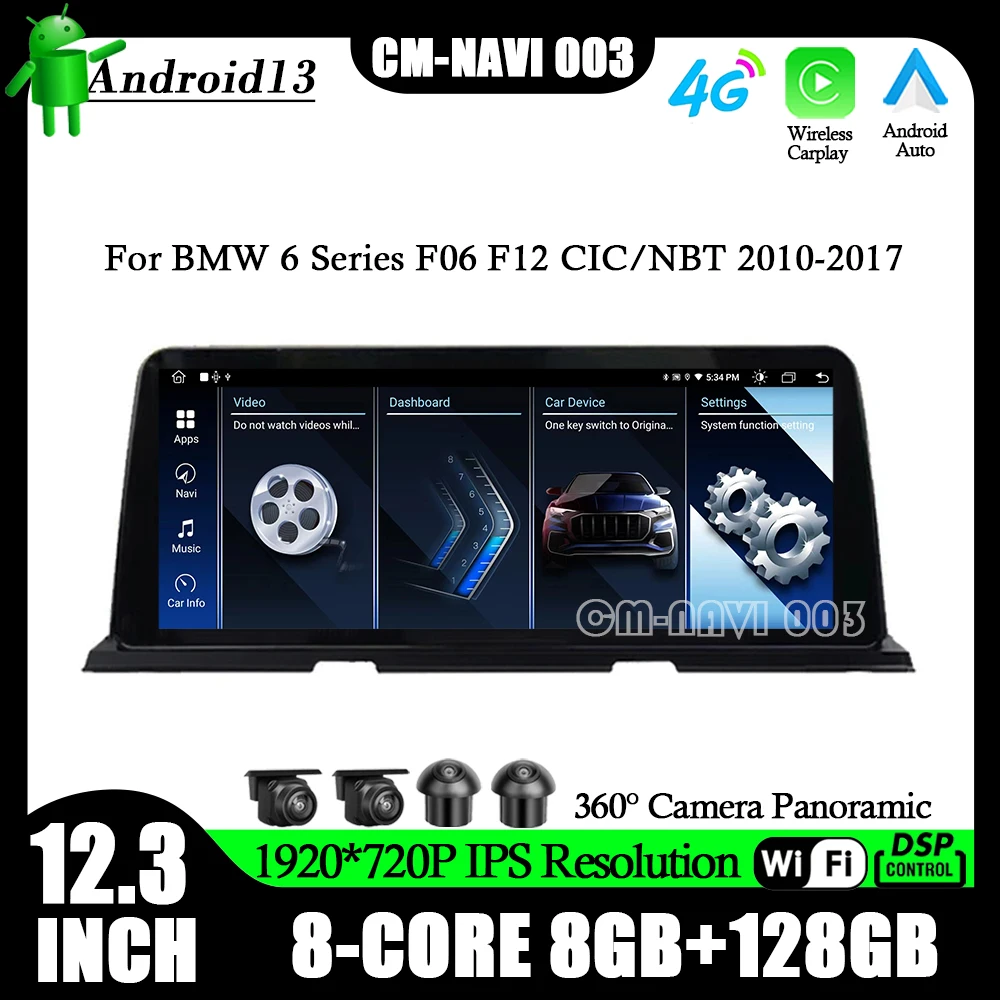 

12.3''Android13 For BMW 6 Series F06 F12 CIC/NBT 2010 - 2017 Auto Multimedia Player Carplay Radio GPS Navigation DSP 360 Camera