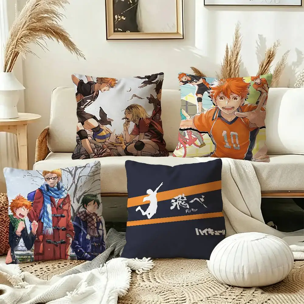 Japanese Anime Haikyuu Pillow Covers Cartoon Sofa Decorative Home Double-sided Printing Short Plush Cute Cushion Cover