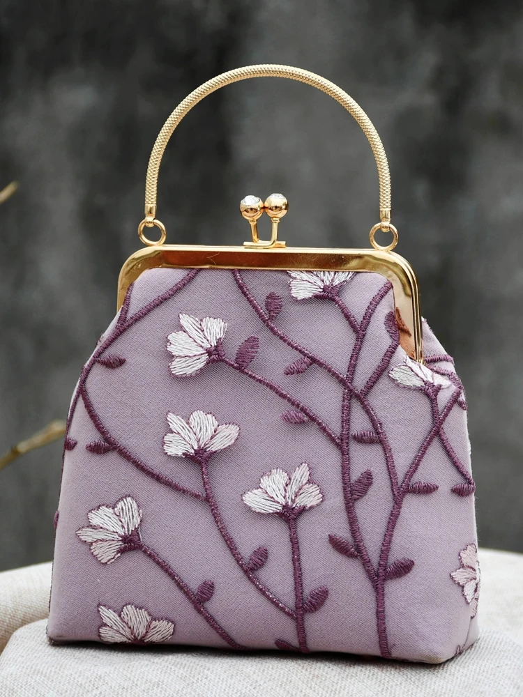 Vintage Fashion Haftowana torba w kwiaty Haftowane ręcznie robione kopertówki Torba na telefon Torba na ramię z górnym uchwytem i paskiem na łańcuszku — zdjęcie 2