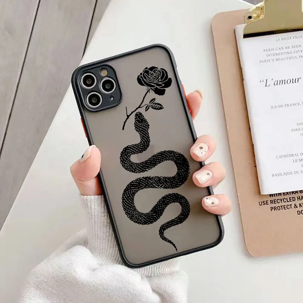 Fashion Snake Graphic Hard Matte Phone Case for IPhone 11 12 13 14 15 Pro Max Mini 7 8 Plus XR X XS SE20 Fundas Shockproof Cover