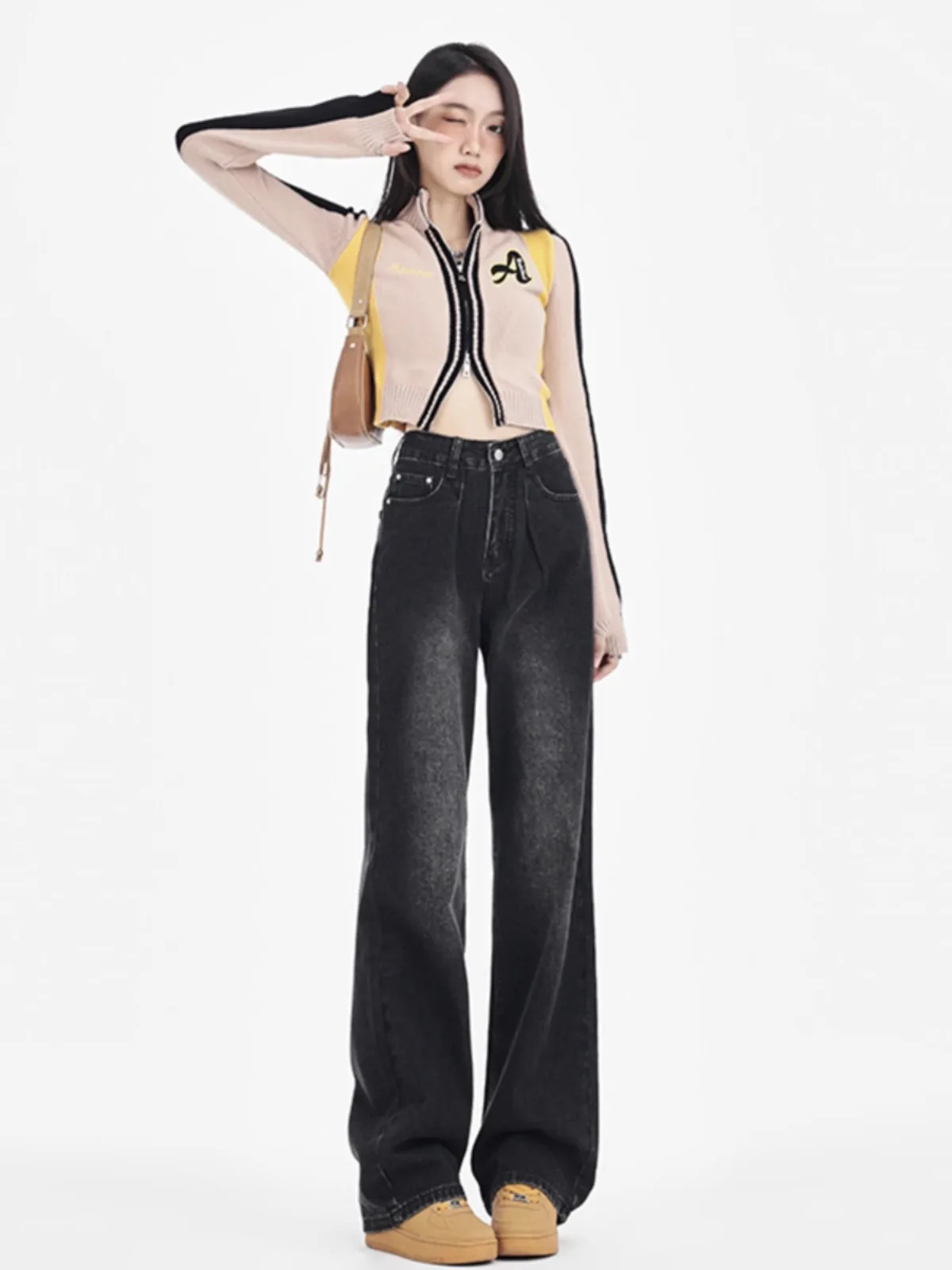

Retro Blue Faded Wide Leg Denim Jeans Women's Washed Slim Loose Spring Autumn New High Waist Straight Tube Floor-Length Pants