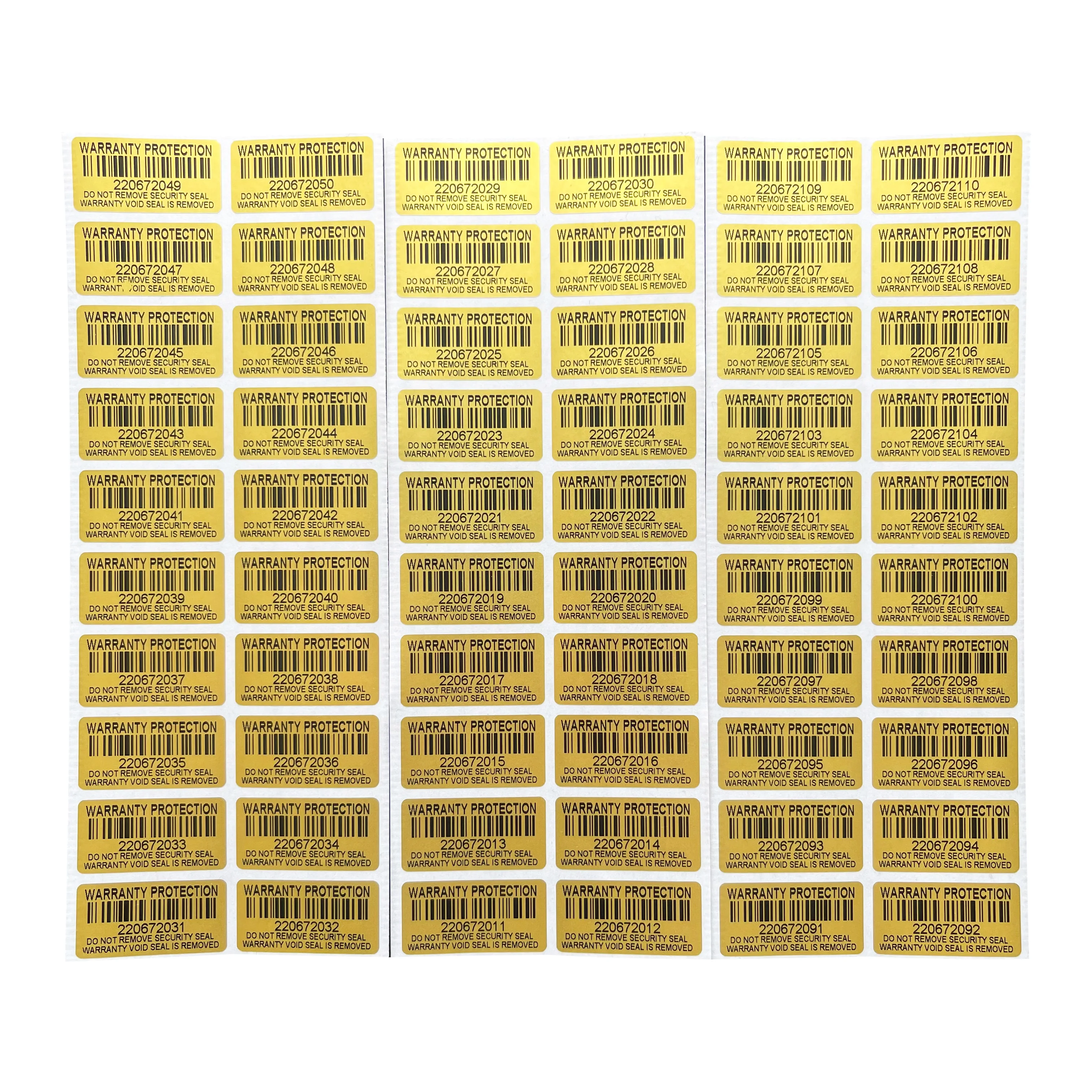 100pcs Protection Warranty Gold sticker 30X15mm Security seal tamper-proof tear invalid label serial number barcode sticker