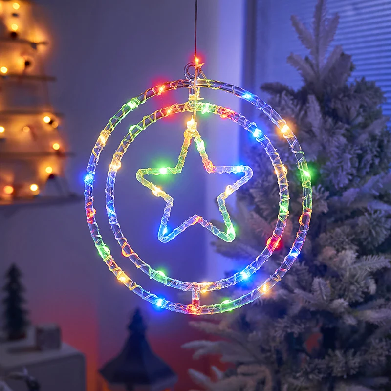 LED Christmas Light String, Double Round Pendant Light with Remote, Atmosphere Decoration Lamp for Gift, Home Decoration