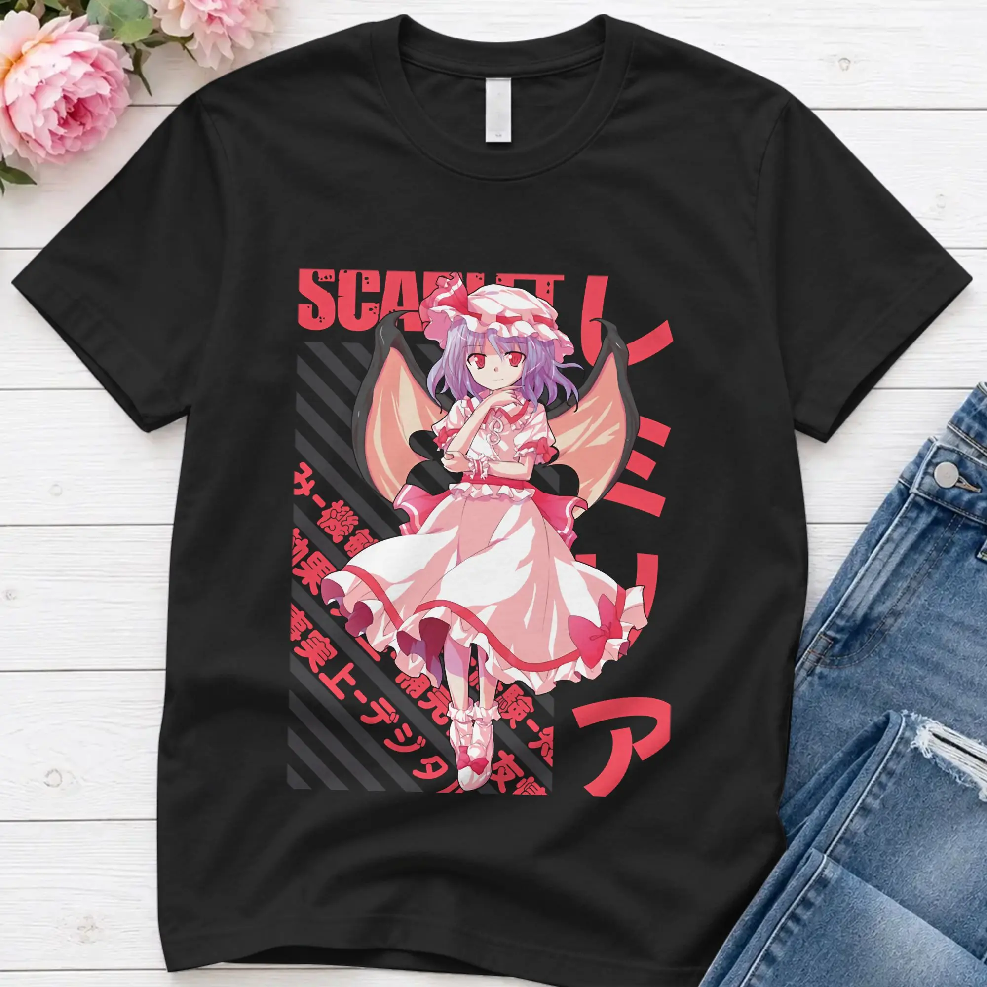 Touhou Project  Remilia Scarlet  T Shirt Men Pure Cotton Funny T-Shirt Crewneck  Tees Short Sleeve Clothing Adult