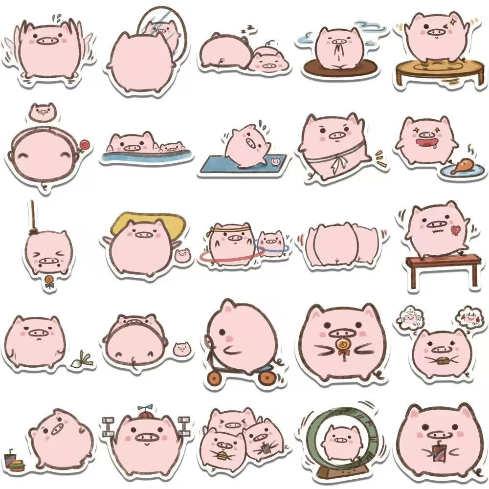 10/25/40PCS Cute Pink Pig Cartoon Stickers Animal Decoration Suitcase Scrapbooking Phone Laptop Stationery Funny Kid Toy Sticker