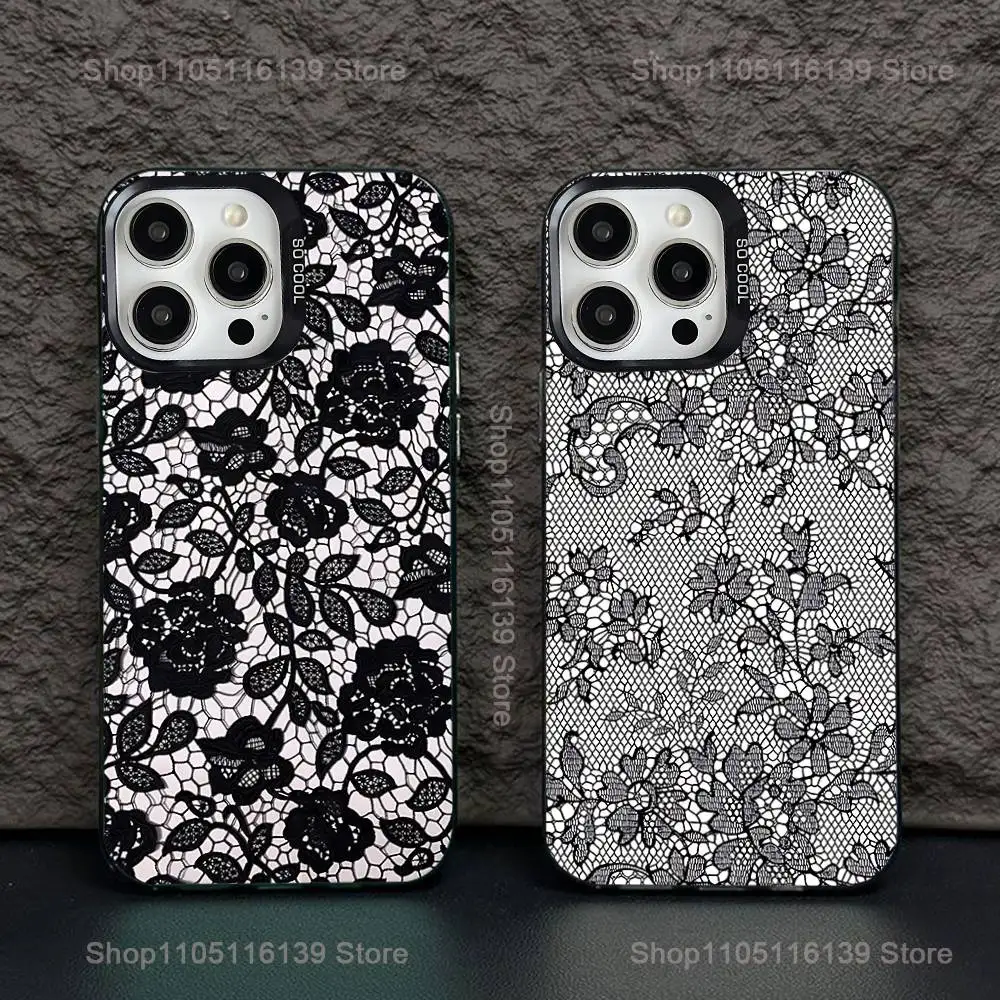 

Phone Case For iPhone 16,15,14,13,12,11,Pro,XS,Max,Plus,Mini,SE Sexy Lace Print Pattern Black Candy Matte Shockproof Cover