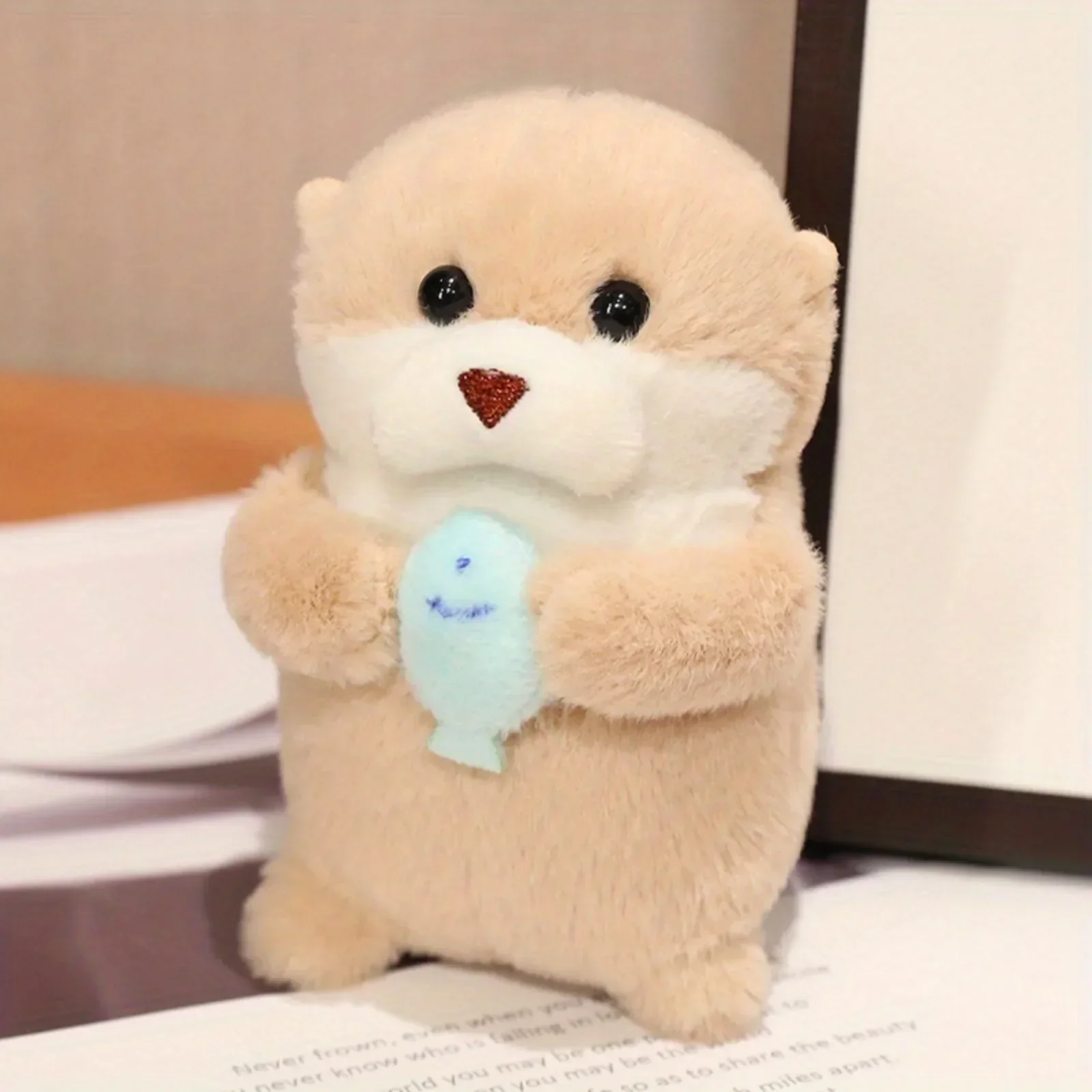 1/2Pcs Cute Plush Otters Holding Fish Stuffed Animal Soft Keychain for Kids Bag, Purse, Backpack, Handbag