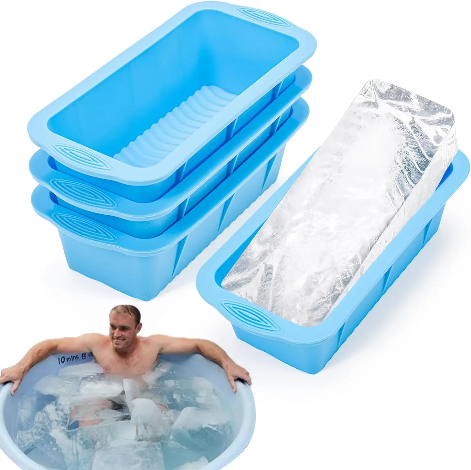 Extra Large Ice Block Mold for Ice Bath, 4 Pack 9.4lb Big Ice Cube Molds, Silicone Ice Bath Accessories Water Chiller for Cold P