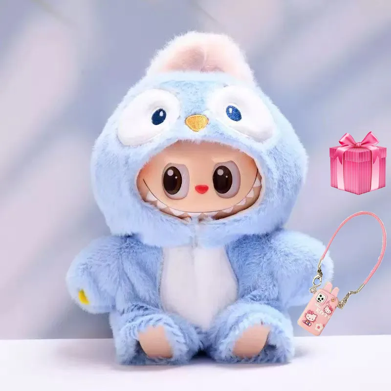 

Костюм для 17 см, одежда Labubu, комбинезон с изображением пингвина и акулы, плюшевая зимняя одежда для V1 V2, аксессуары для кукол Labubu + подарок/набор