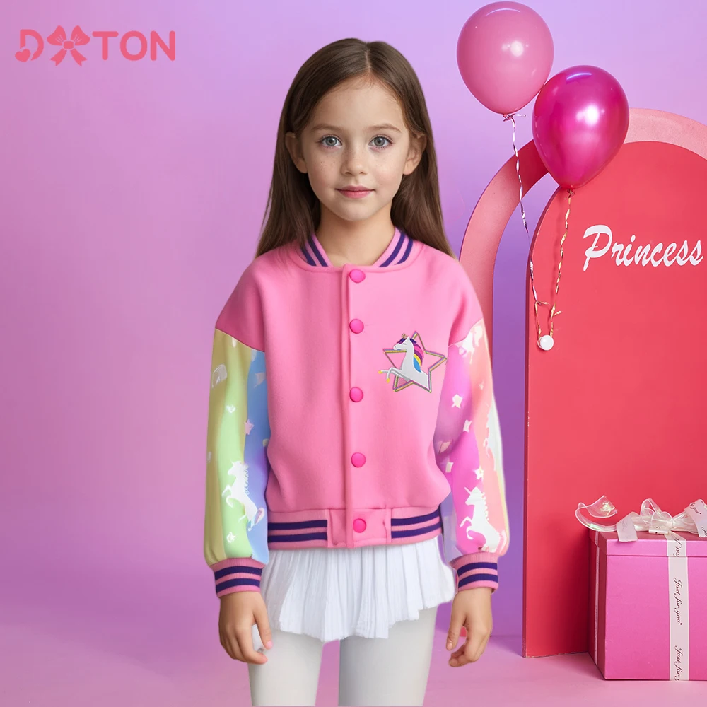 

DXTON New Winter Children's Clothing Kids Girls Baseball Jacket Licorne Star Print Teen Sports Outerwear Casual Girls Warm Coat