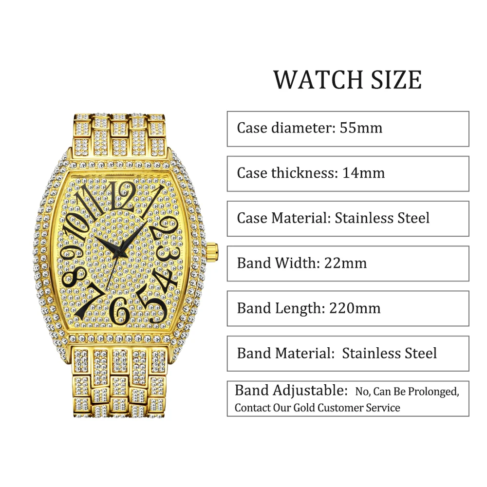 Luxury Ice Out Mens Watches Popular Tonneau Full Diamond Silver Geneva Male Watch Hip Hop Original Waterproof relogio masculino