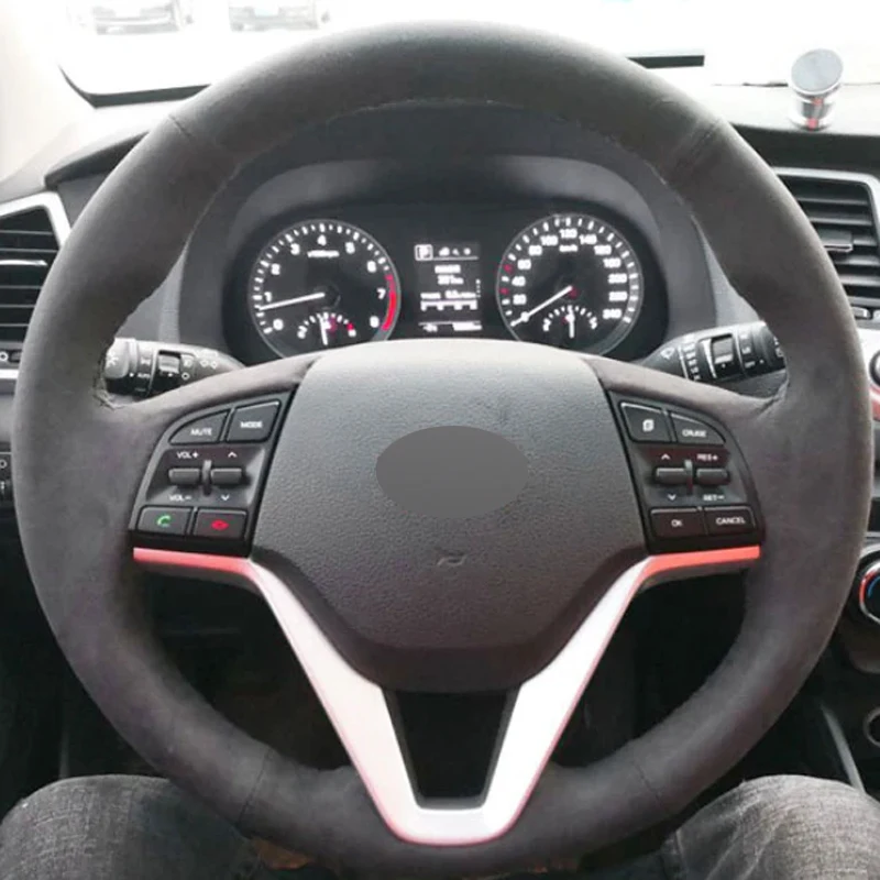 Alcantara Real Leather Steering Wheel Cover Black Thread Car Steering Wheel Wrap Car Accessoires for Hyundai TUCSON 2016-2021