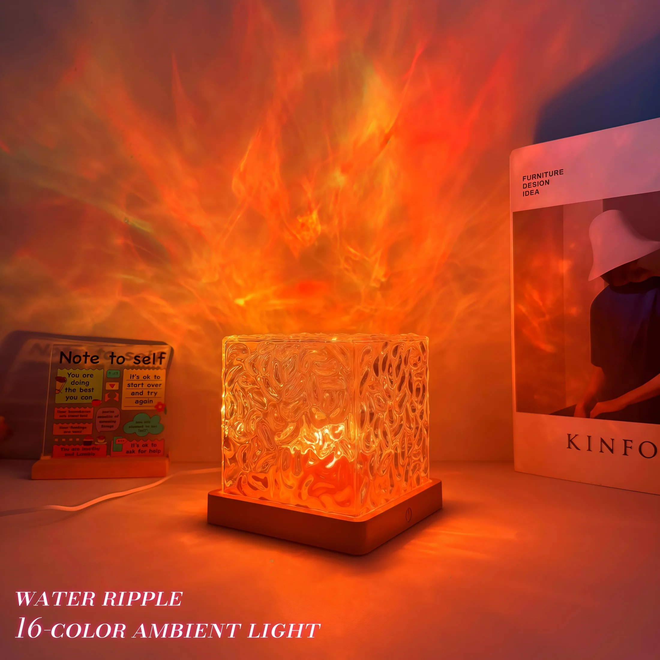 1 مصباح تموج الماء الديناميكي، قابس USB، 16 لونًا، مناسب لغرف النوم وغرف المعيشة وديكورات عيد الميلاد والمهرجانات.