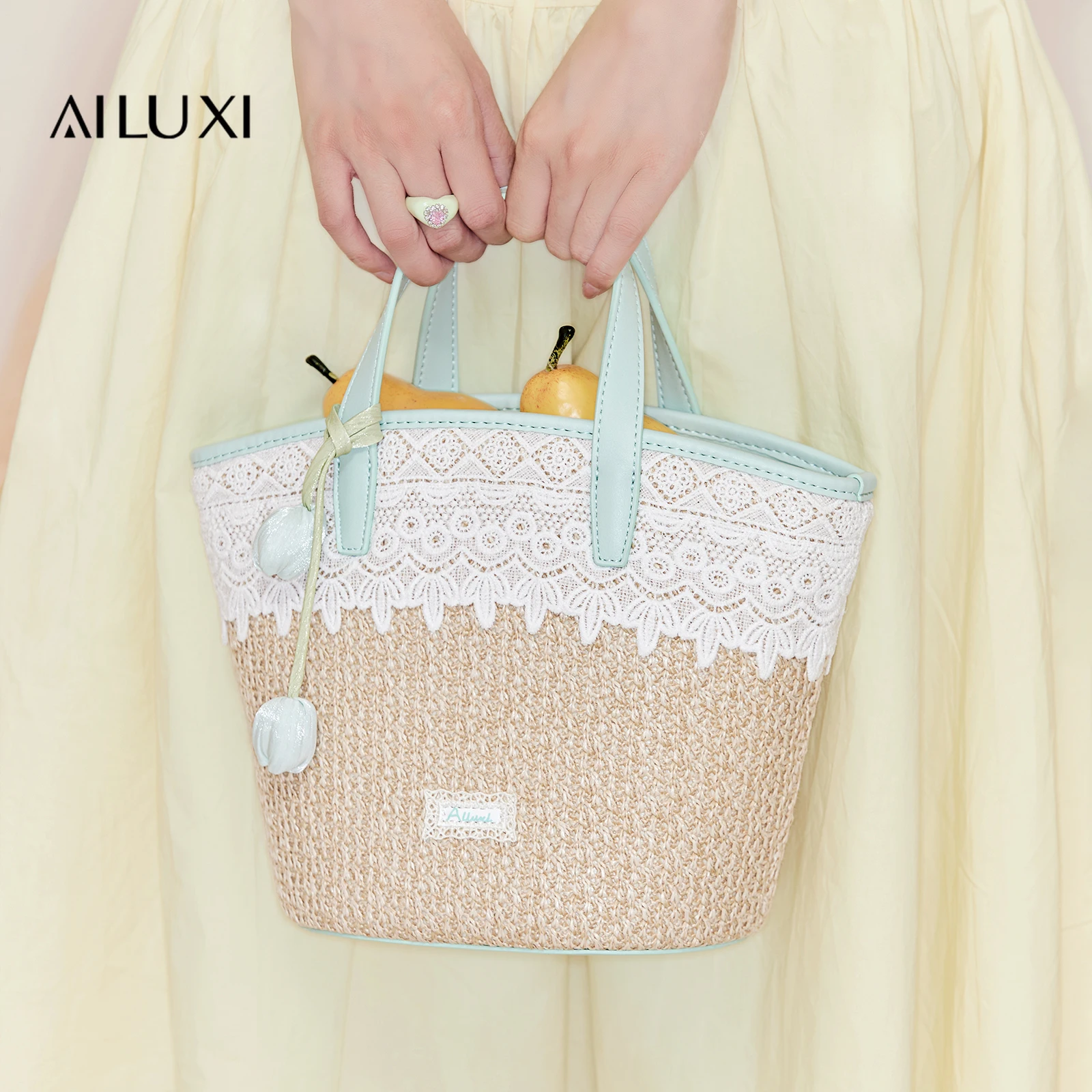 

AILUXI Women Summer New Beach Vacation Straw Woven Handbag Lightweight Large Capacity Bucket Tote Single Shoulder Crossbody Bag