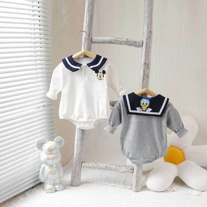 Long Sleeve Bodysuits Mickey Printed Cute Onesie Infant Girls White Pure Cotton Soft Loose Jumpsuits Spring Newborn Boys Costume