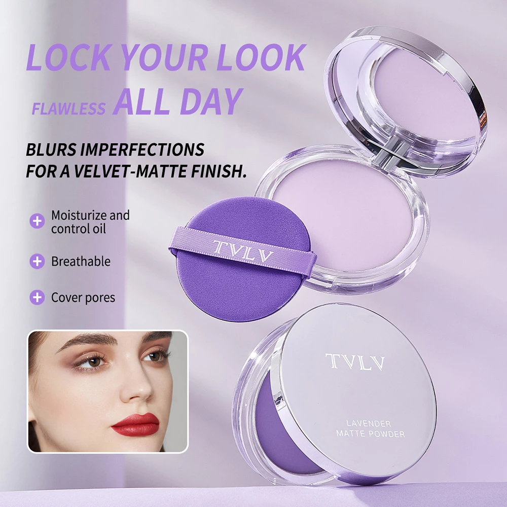 

Lavender Matte Powder Waterproof Violet Cream Natural Stick Facial Long term Oil Control Easy Apply Makeup Powder Cosmetics